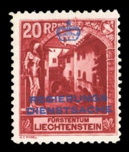 Liechtenstein O3a, $250, 1932 20rp rose red, perf. 10 1/2, hinged, signed