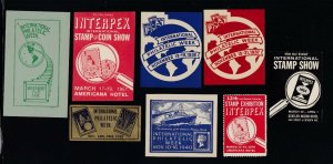 US Vintage INTERPEX Mixed Lot of 8 Souvenir Poster Stamps M OG NH (828)