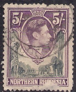 Northern Rhodesia 1938 - 52 KGV1  5/-d Grey & Violet used SG 43 Space Filler ...