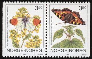 NORWAY VF/NH Sc 1033-34 SeTenant Pair Butterflies - Nice Stamps - P.O. Fresh