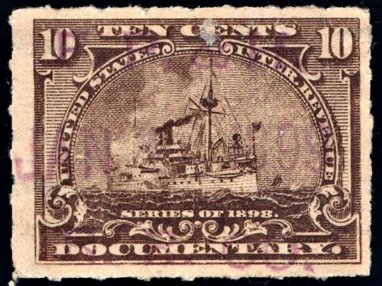 R168 10¢ Documentary Stamp (1898) Used/Date Stamped