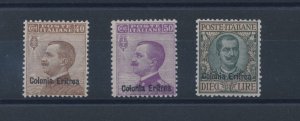 1916 ERITREA, Michetti overprintti, n . 38/40, 3 val, Good / excellent centerin