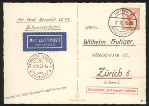 Germany 1929 Graf Zeppelin Mi44 Switzerland Zurich Drop Cover Bordpost Sc 111980