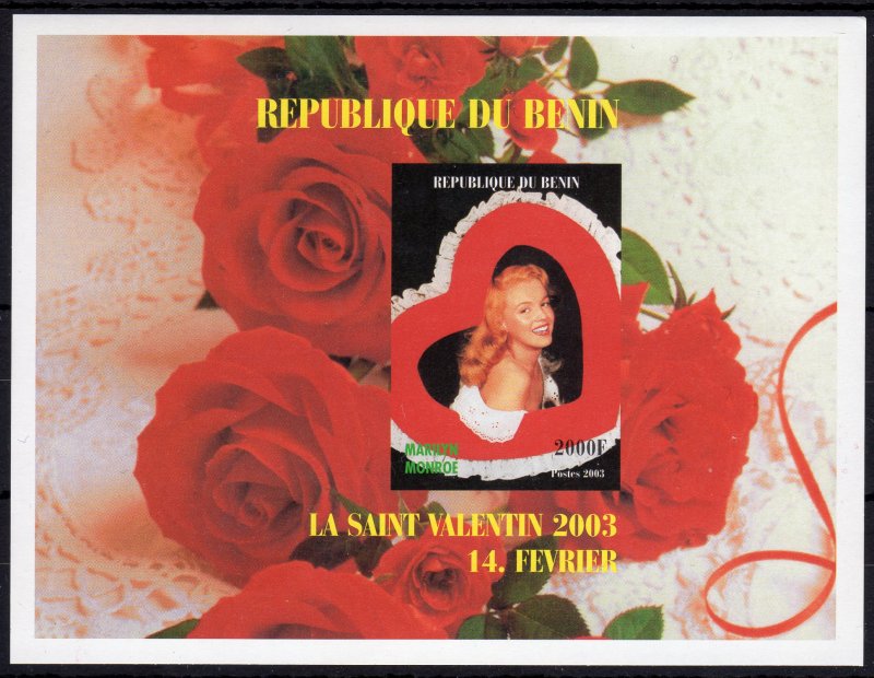 Benin 2003 St.Valentine's Day-Marilyn Monroe-Roses S/S IMPERFORATED  MNH VF