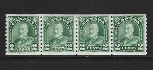 CANADA - #180 - 2c KING GEORGE V ARCH/LEAF ISSUE COIL STRIP OF 4 MNH MH