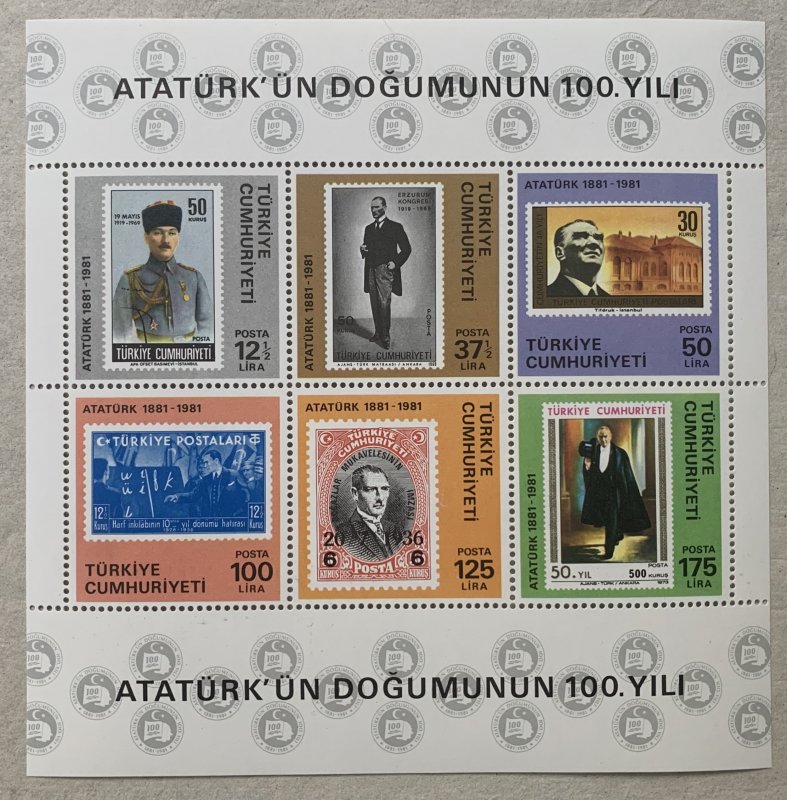 Turkey 1981 Ataturk MS of 6 stamps, MNH. Scott 2194, CV $15.00. Isfila BL 21