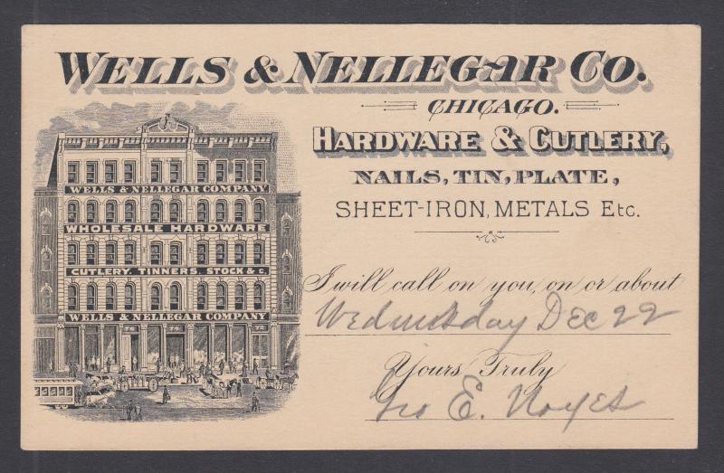 US Sc UX12 miscut 1897 Advertising Postal Card for Hardware & Cutlery, Chicago.