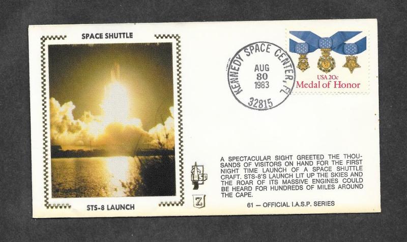 U S 1983 Space Cover Colorano Silk STS-8 Challenger Liftoff