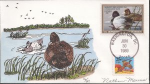 Nathan-Marcus Cachets Hand Painted Combo FDC for the 1989 Federal Duck Stamp