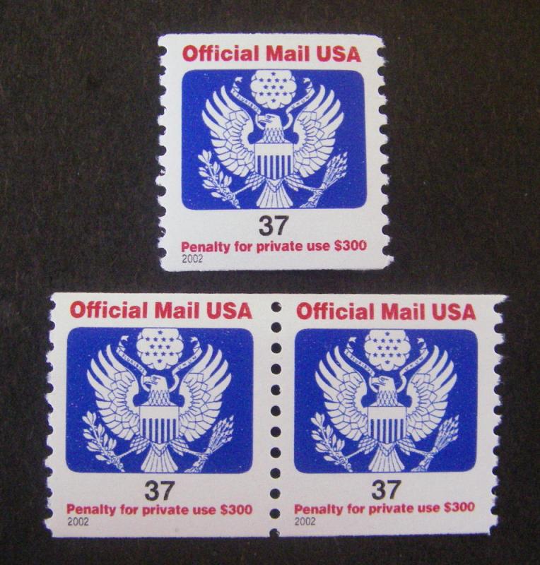 Scott O159, 37 cent Official Eagle & Shield, Pair & Single, MNH Beauty