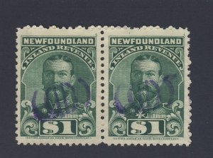 2x Newfoundland Revenue Stamps Pair of NFR20-$1.00