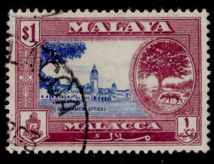 MALAYSIA - Malacca QEII SG58, $1 ultramarine & reddish purple, FINE USED.