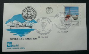 Argentina Antarctic Research 1987 Ship (FDC) *coordinate cancellation *rare