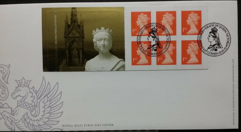 GB Machin FDC 2001 Self Adhesive Stamp Book MB2 6x1st + Label  East Cowes SHS