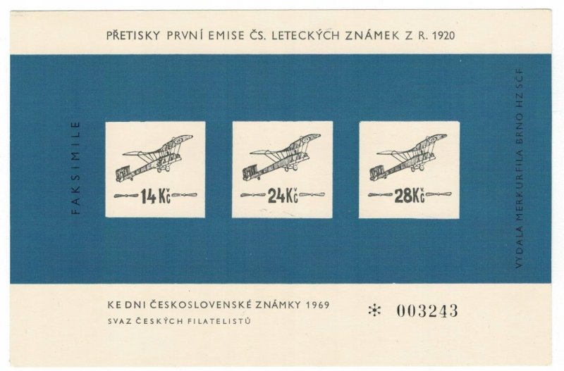 Czechoslovakia 1920 MNH Stamps Scott C1-3 Airmails Facsimile Souvenir Sheet
