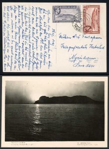 Gibraltar 1d and 1 1/2d (damaged) on a postcard