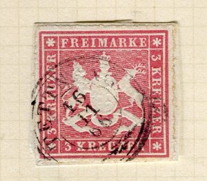 GERMANY WURTTEMBERG; 1863 early classic perf issue 3k. Postmark Piece