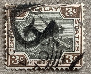 Malaya 1901 3c brown & gray Tiger, see note. Scott 19 CV $0.45. SG 16a