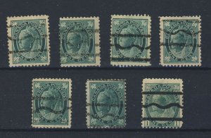 7x Canada Victoria Pre-Cancelled Stamps 6x #67-1c Maple Leaf 1x #75-1c Numeral