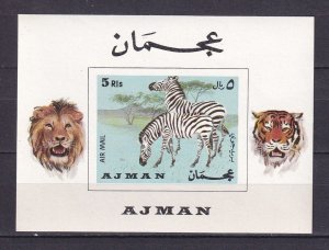 Ajman 1969 Animals Zebra Tiger Lion Imperf. S/Sheet MNH