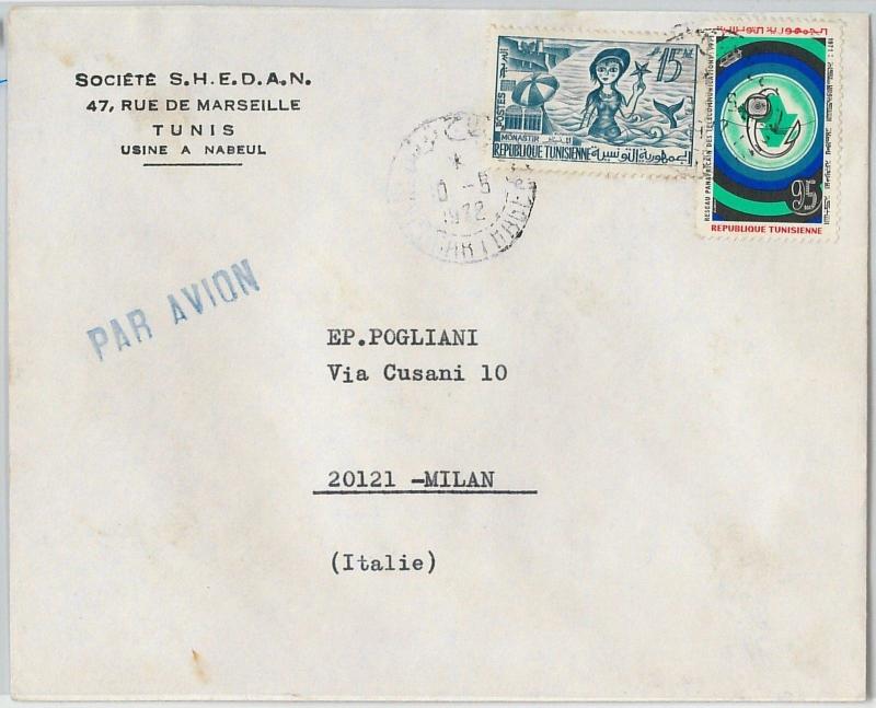 59318 - TUNISIA Tunis - POSTAL HISTORY: COVER to ITALY 1972 - FISH  Mermaid MAPS