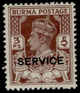 BURMA GVI SG O28, 3p brown, LH MINT. 