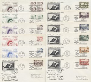 1967 #454-465B Set of 12 Centennial FDCs Rosecraft Cachets Ottawa