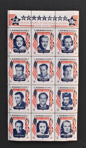 Hollywood Star Stamps S/S of 12, 1947 Elizabeth Taylor, Rex Harrison, Ann Todd