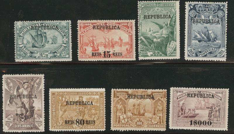 PORTUGAL Scott 185-92 MH* 1911 Republic Overprints