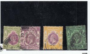 HONG KONG # 139-142 VF-USED KGV/OLI GREEN-VIO/RED-VIOL/YELLOW-VIO/BLACK-EMERALD