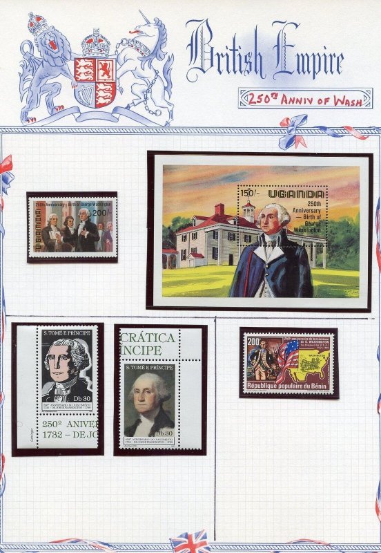 GEORGE WASHINGTON 250th BIRTH  LOT  OF STAMPS AND SOUVENIR SHEETS MINT NH