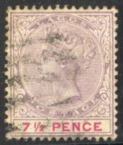 Lagos #29 Cat$40, 1894 7 1/2p lilac and carmine rose, used