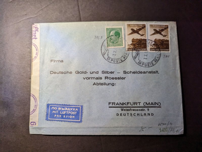 1941 Censored Bulgaria Airmail Cover Sofia to Frankfurt am Main Germany