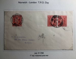 1948 Norwich England First Day Cover Traveling Post Office TPO To Slough