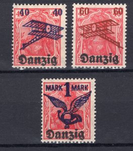GERMANY DANZIG 1920 LOVELY AIRMAIL GERMANIA OVERPRINT SET C1-C3 PERFECT MNH