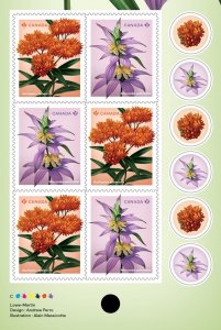 BUTTERFLY MILKWEED, SPOTTED BEEBALM wildflowers = FRONT BK page of 6 Canada 2024