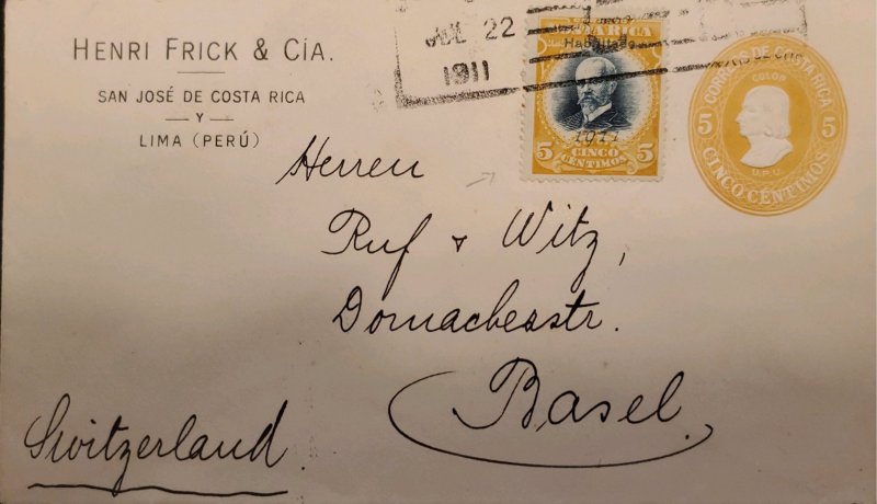 O) 1911 COSTA RICA, MAURO FERNANDEZ SCT 62  5c, HABILITADO 1911 OVERPRINTE, HEN
