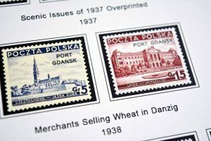 COLOR PRINTED DANZIG / GDANSK 1920-1939 STAMP ALBUM PAGES (45 illustrated pages)