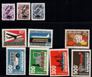 Uruguay Parcel post stamps MNH bus plane train ship lighthouse 