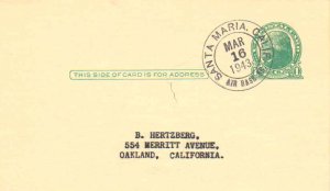 United States California Air Base Br. Santa Maria 1943 double ring cds  1943-...