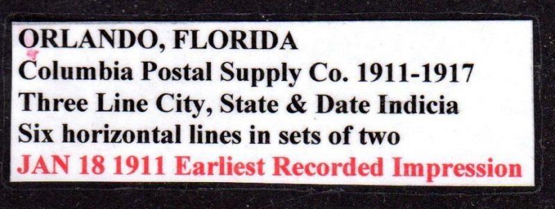 $Florida Machine Cancel Cover, Orlando, 1/18/1911, earliest recorded impression