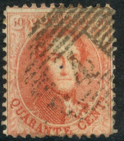 BELGIUM 1863 40c Vermilion King Leopold I P. 12 1/2 Portrait Issue Sc 16b Used