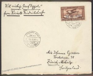 Egypt 1931 Graf Zeppelin Cover Si105Ay Mi166A II Cairo Germany Switzerlan 110366