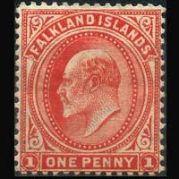 FALKLAND IS. 1904 - Scott# 23a Wmk Uprt. 1p NH short perf.