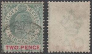 Gibraltar 1903 2d grey-green and carmine used