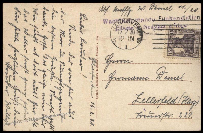 German 1920 Revolution Freikorps Hannover Radio Command Neustadt Feldpost  87463