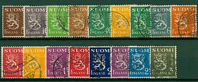 Finland 1930/2 Lion definitives with new design 5p to 3m 1st issue (1 VFU Stamps