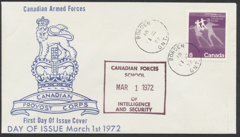 1972 #559 Figure Skating FDC Cdn Armed Forces Cachet Borden ONT CDS