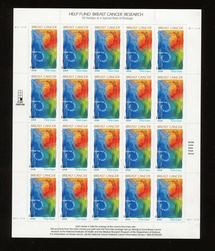 B1 Breast Cancer Research Semi Postal Sheet of 20 Stamps MNH