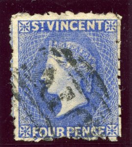 St Vincent 1881 QV 4d bright blue very fine used. SG 38. Sc 27.